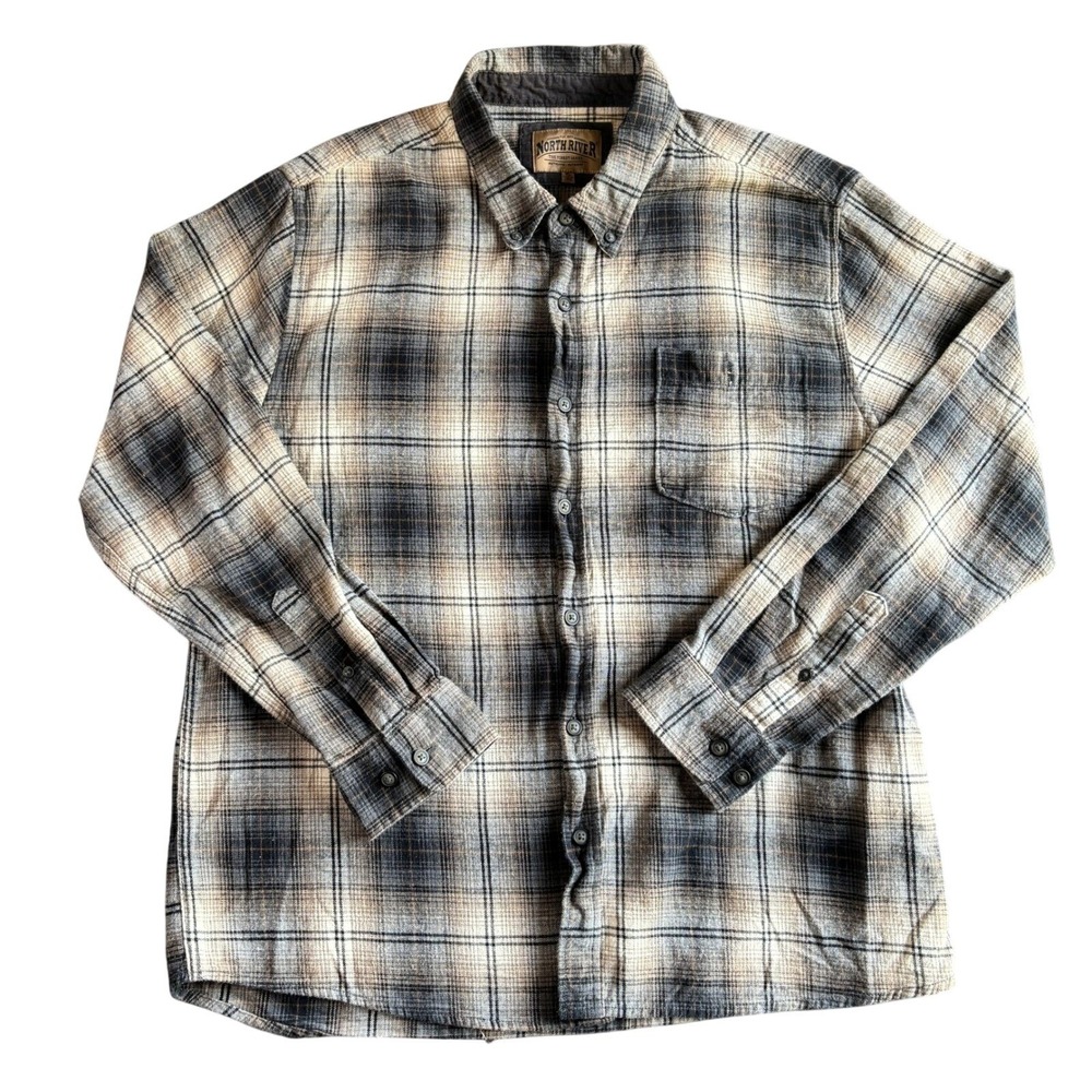 North River Mens XL Flannel Shirt Button Up Long Sleeve Plaid Casual Top